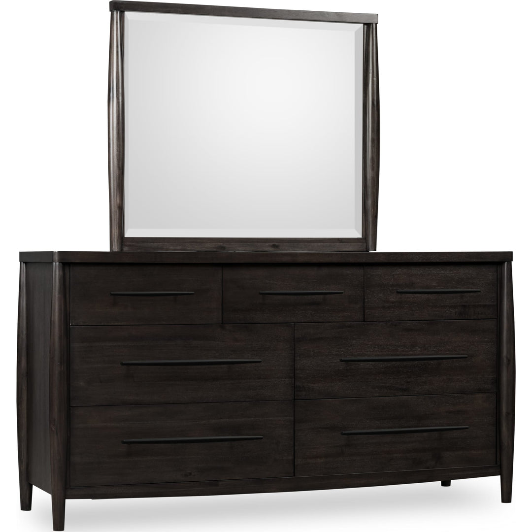 Koko Seven Drawer Dresser in Minx — on a white background with the matching mirror (sold separately)