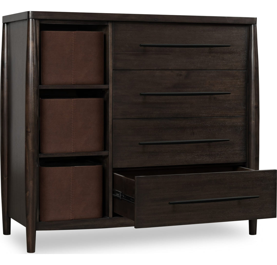 Koko Sweater Chest with Storage Bins in Minx — with drawers open