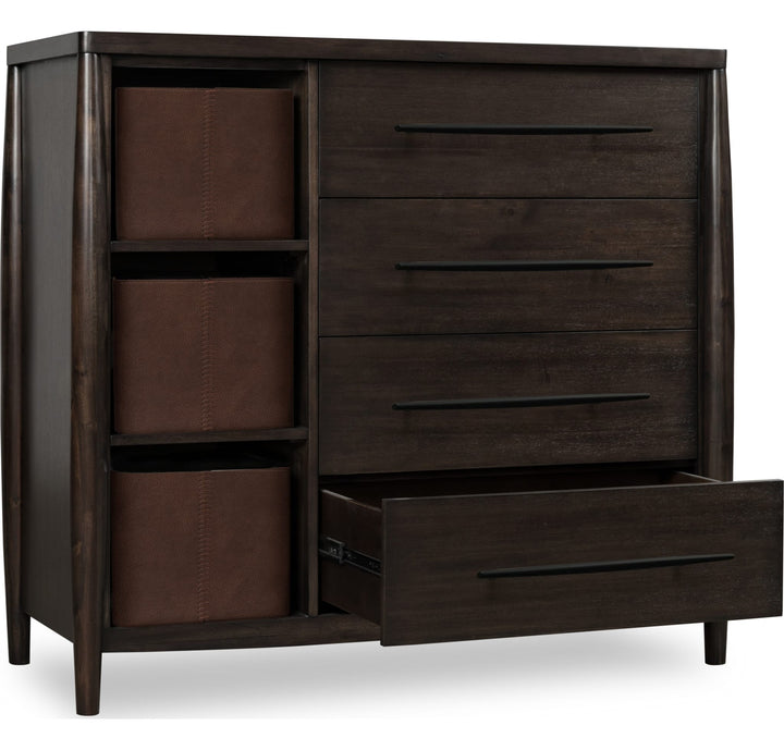 Koko Sweater Chest with Storage Bins in Minx — with drawers open