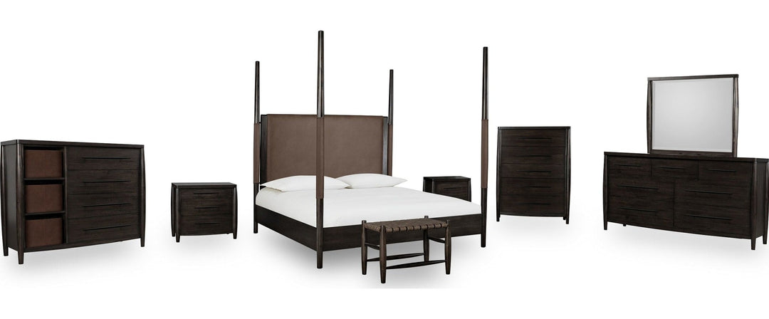 Koko Three Drawer Nightstand with Cord Management in Minx — shown with the matching bedroom group (sold separately)