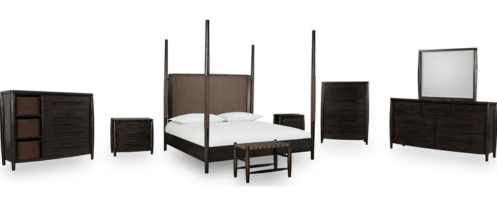 Koko Three Drawer Nightstand with Cord Management in Minx — shown with the matching bedroom group (sold separately)