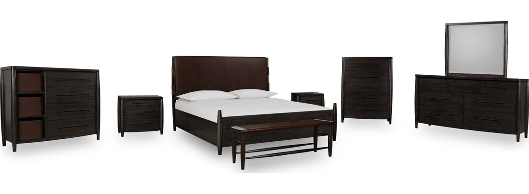 Koko Three Drawer Nightstand with Cord Management in Minx — shown with the matching bedroom group (sold separately)