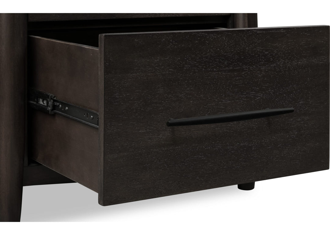 Koko Two Drawer Nightstand with Cord Management in Minx — with drawers open
