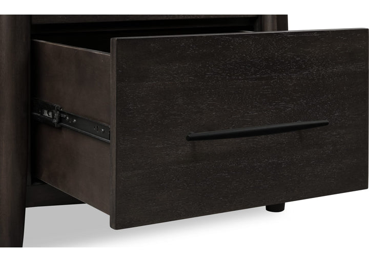 Koko Two Drawer Nightstand with Cord Management in Minx — with drawers open