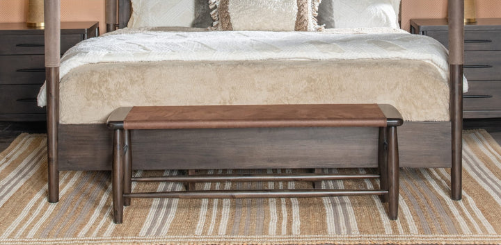 Koko Upholstered Bench in Minx — in a bedroom setting