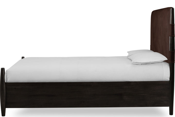 Koko Upholstered Panel Bed in Minx — white background, side profile