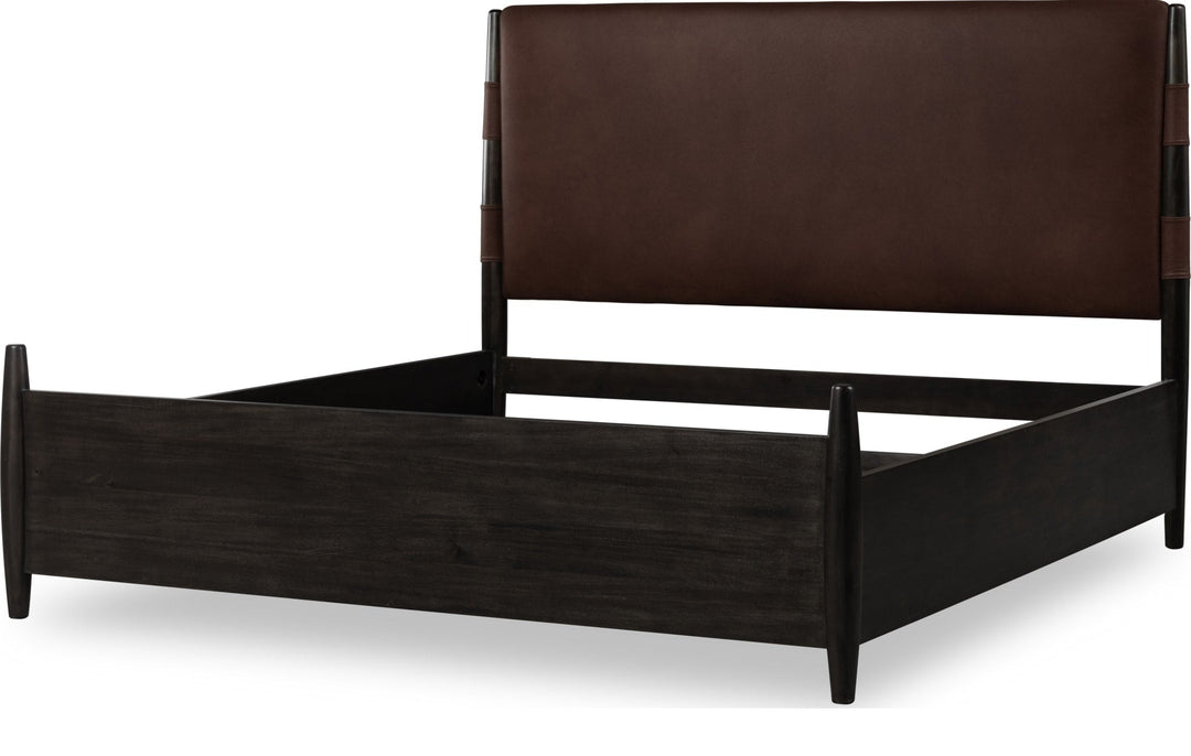 Koko Upholstered Panel Bed in Minx — angled view without mattress