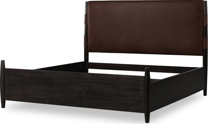 Koko Upholstered Panel Bed in Minx — angled view without mattress