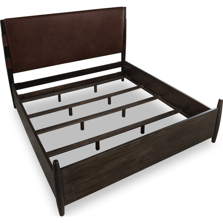 Koko Upholstered Panel Bed in Minx — without mattress, showing slat platform