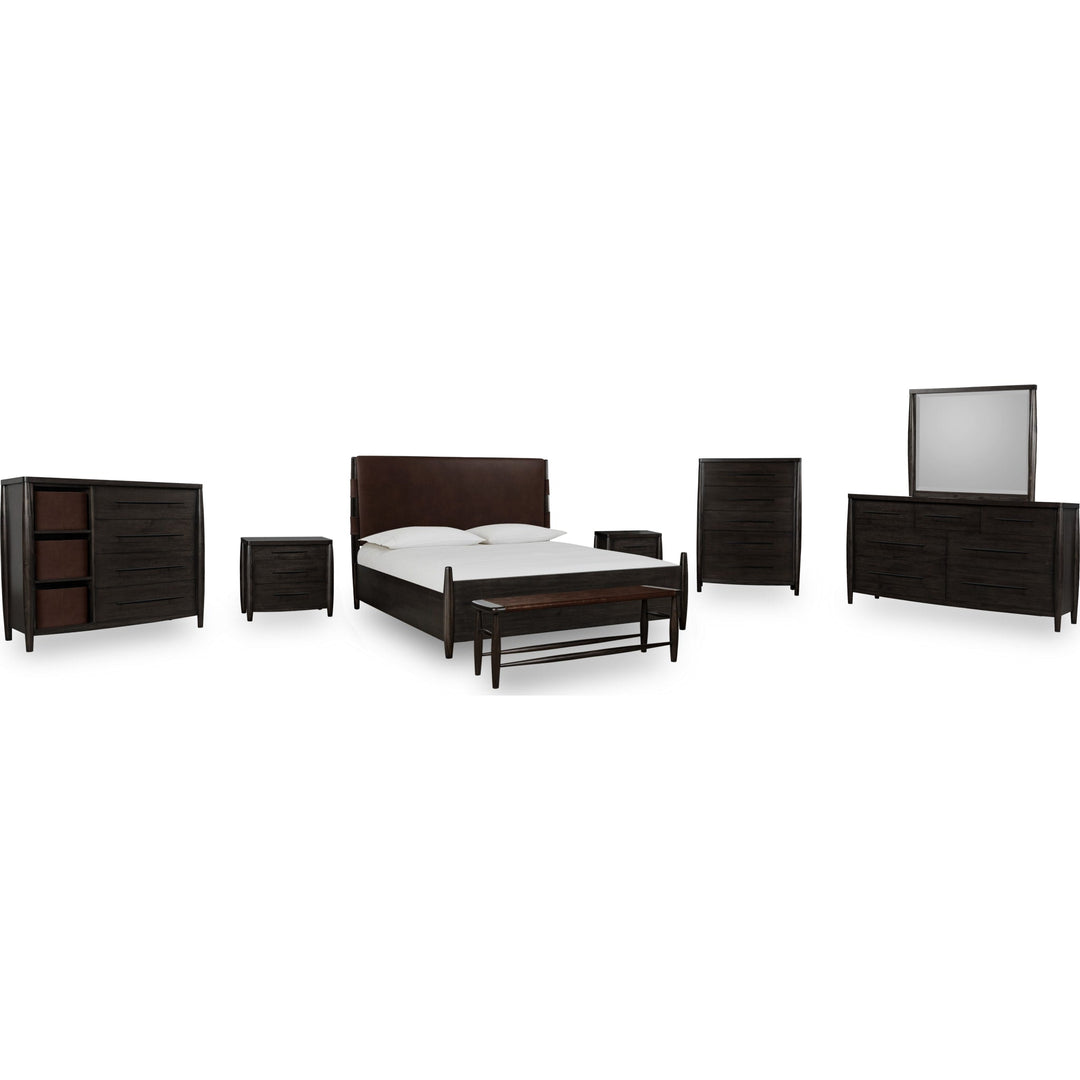 Koko Upholstered Panel Bed in Minx — shown with the Koko bedroom group — white background