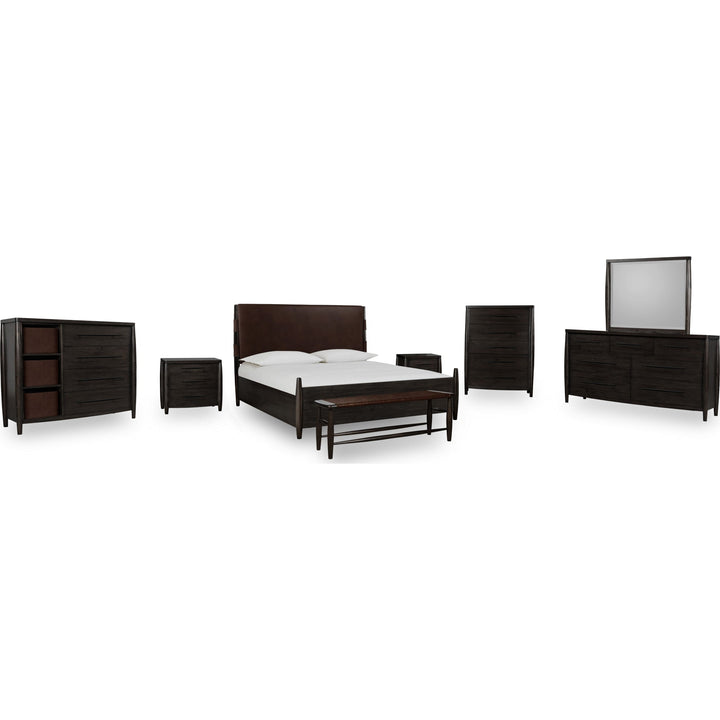 Koko Upholstered Panel Bed in Minx — shown with the Koko bedroom group — white background