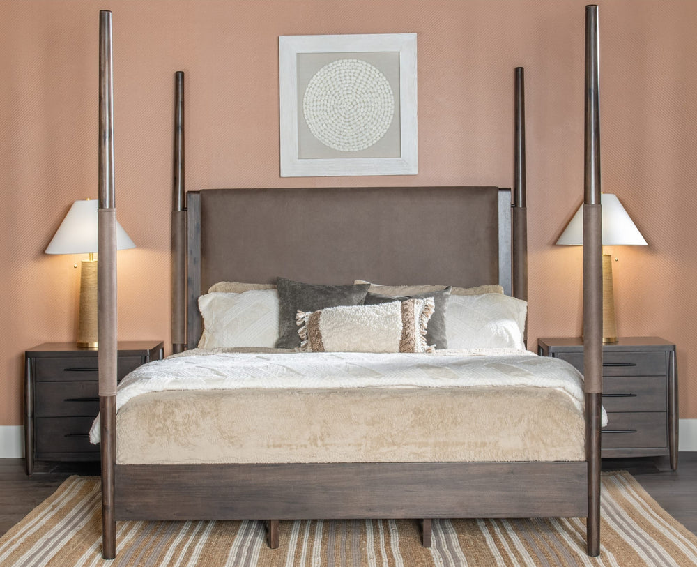 Koko Upholstered Poster Bed in Minx styled in a bedroom