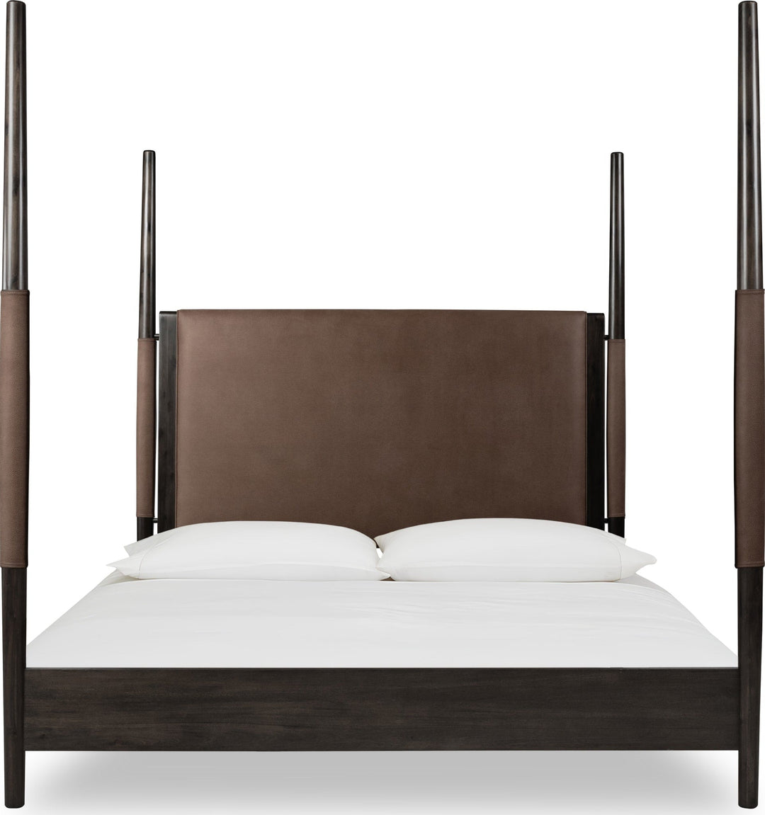 Koko Upholstered Poster Bed in Minx — white background, front view