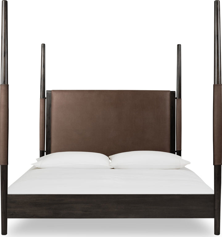 Koko Upholstered Poster Bed in Minx — white background, front view