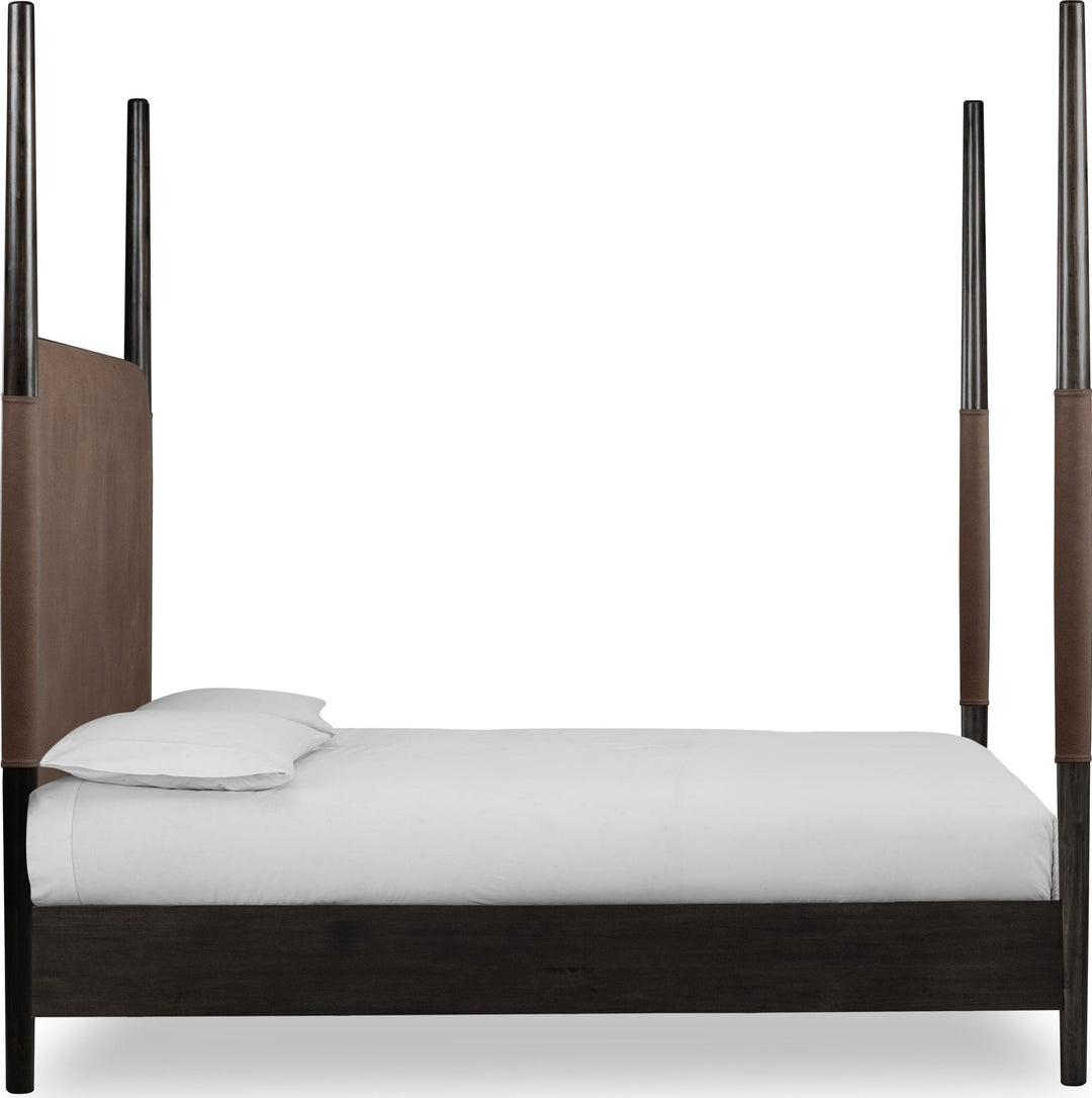 Koko Upholstered Poster Bed in Minx — white background, side profile