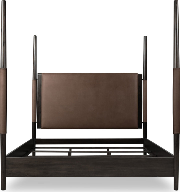 Koko Upholstered Poster Bed in Minx — front view without mattress