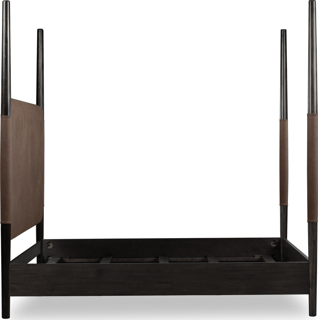 Koko Upholstered Poster Bed in Minx — side view without mattress