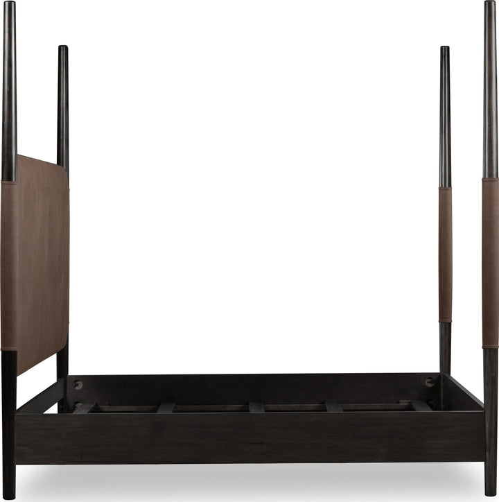 Koko Upholstered Poster Bed in Minx — side view without mattress