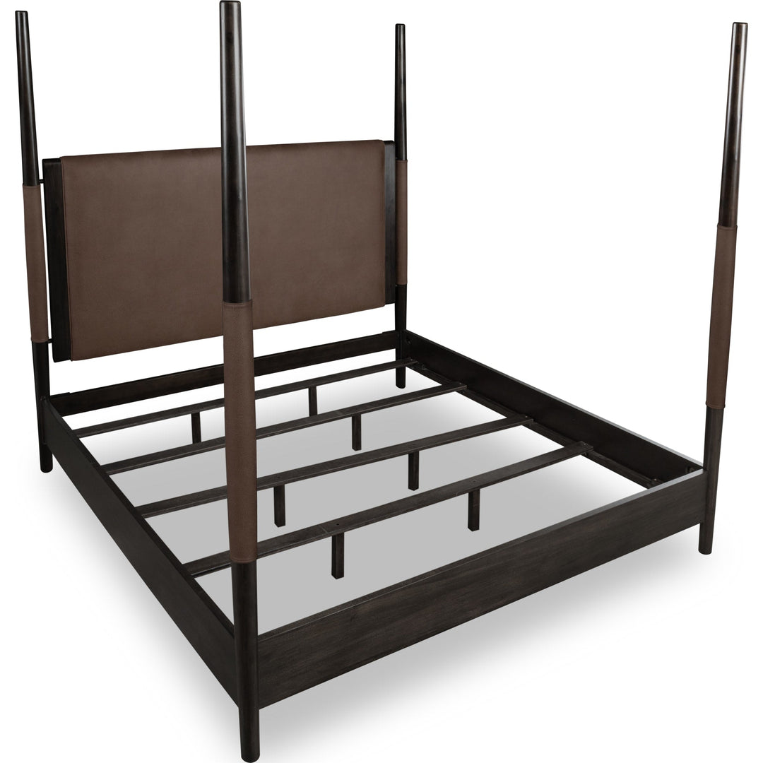 Koko Upholstered Poster Bed in Minx — without mattress, showing slat platform