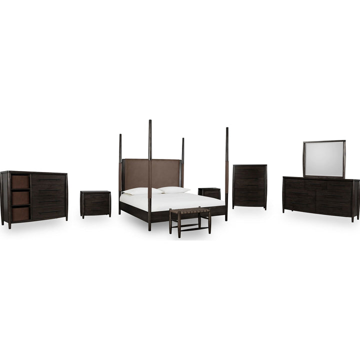 Koko Upholstered Poster Bed in Minx — shown with the Koko bedroom group — white background