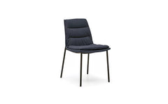 Eforma Lady dining chair in dark blue upholstery with four metal legs, shown on white