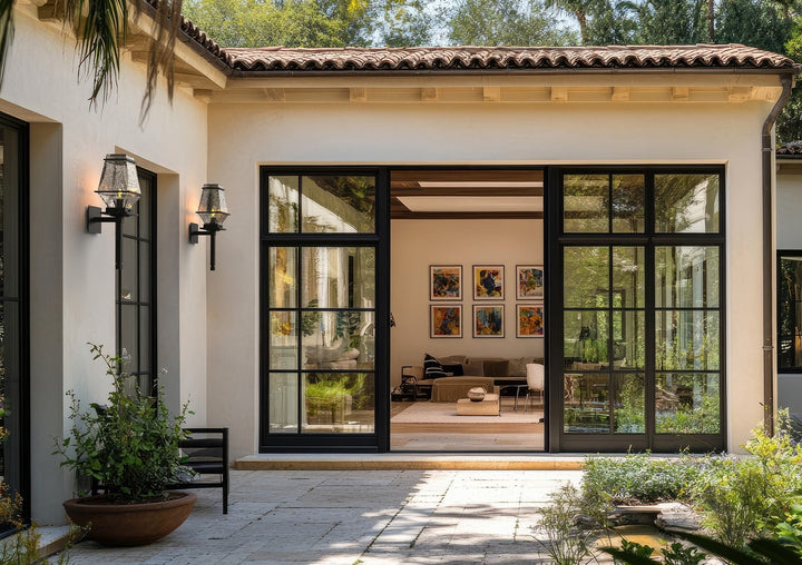 Landmark Outdoor Torch Sconce by Hammerton Studio in a styled interior