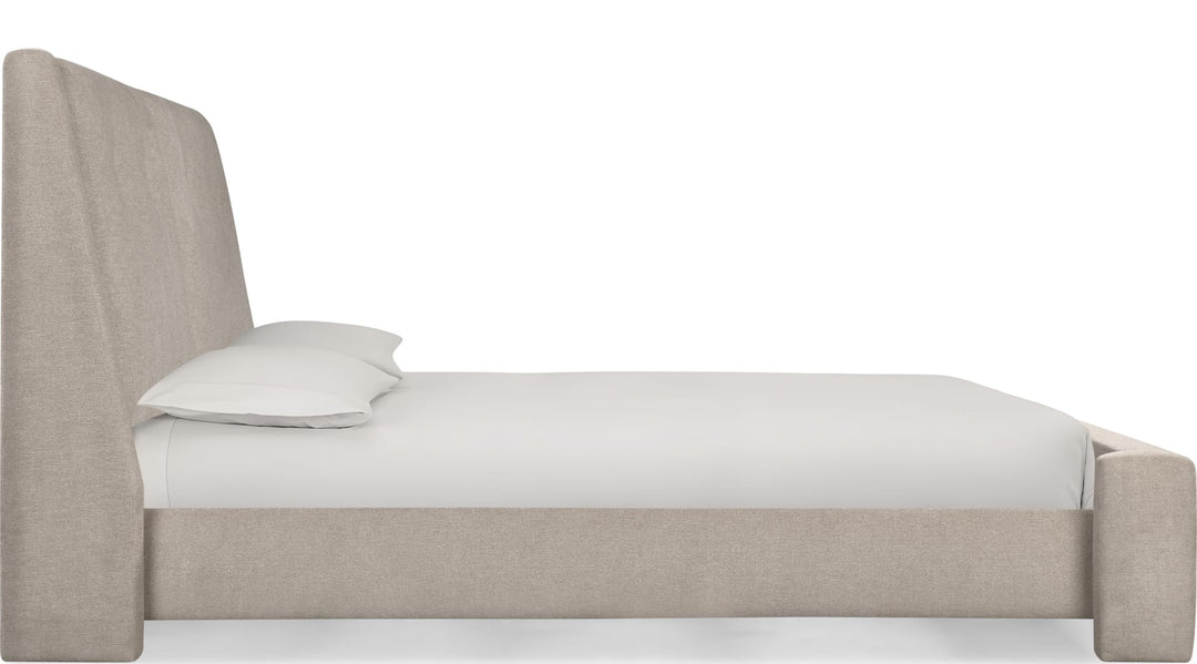 Langford Upholstered Bed in Moondust — white background, side profile