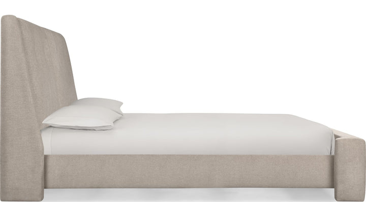Langford Upholstered Bed in Moondust — white background, side profile