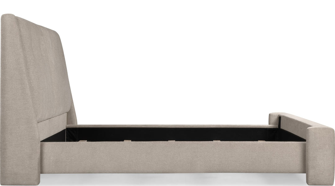 Langford Upholstered Bed in Moondust — side view without mattress
