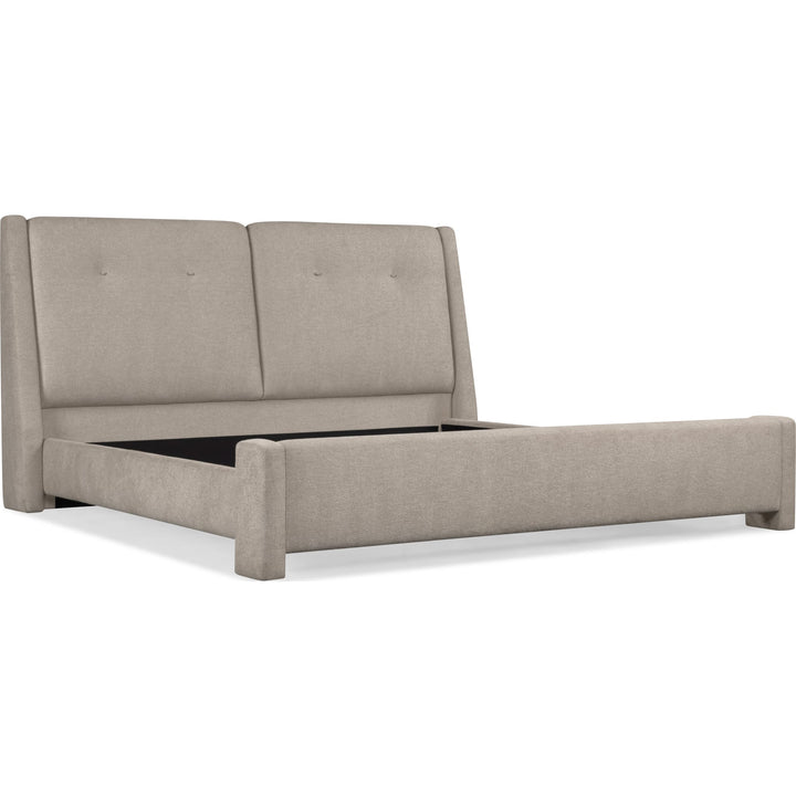 Langford Upholstered Bed in Moondust — angled view without mattress