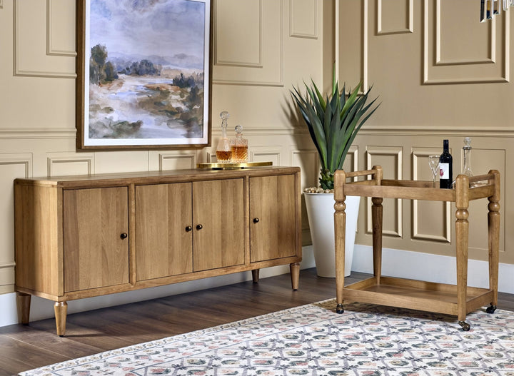 Langley Bar Cart in Cabin Glow — lifestyle photo