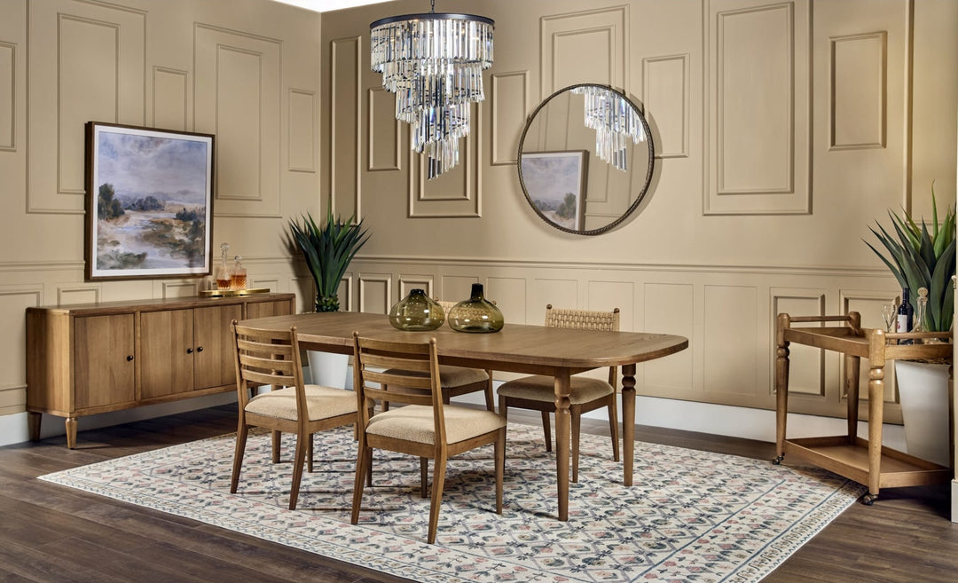 Langley Extendable Dining Table in Cabin Glow — lifestyle photo