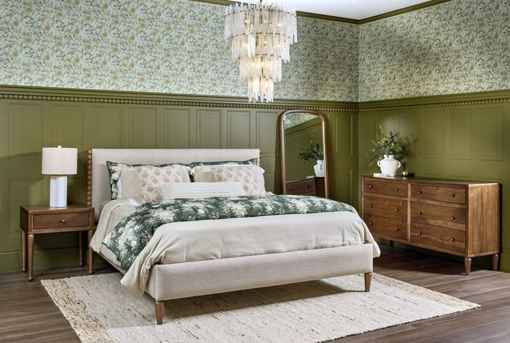 Langley Floor Mirror in Autumn Forest — in a bedroom setting