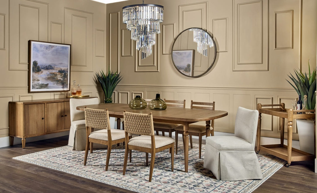 Langley Ladder Back Dining Chair in Sourdough and Cabin Glow — lifestyle photo