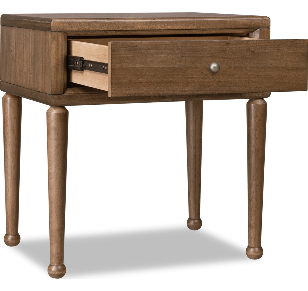 Langley One Drawer Nightstand with Cord Management in Autumn Forest — with drawers open