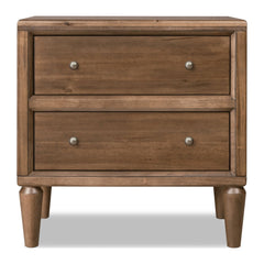 Langley Two Drawer Nightstand with Cord Management by Modus in Autumn Forest — on a white background
