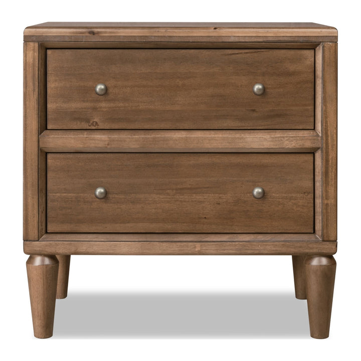 Langley Two Drawer Nightstand with Cord Management by Modus in Autumn Forest — on a white background