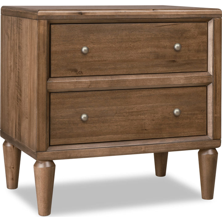 Langley Two Drawer Nightstand with Cord Management in Autumn Forest — on a white background
