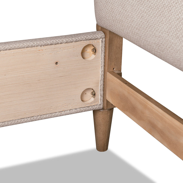 Langley Upholstered Bed — close-up of the leg and rail fitting