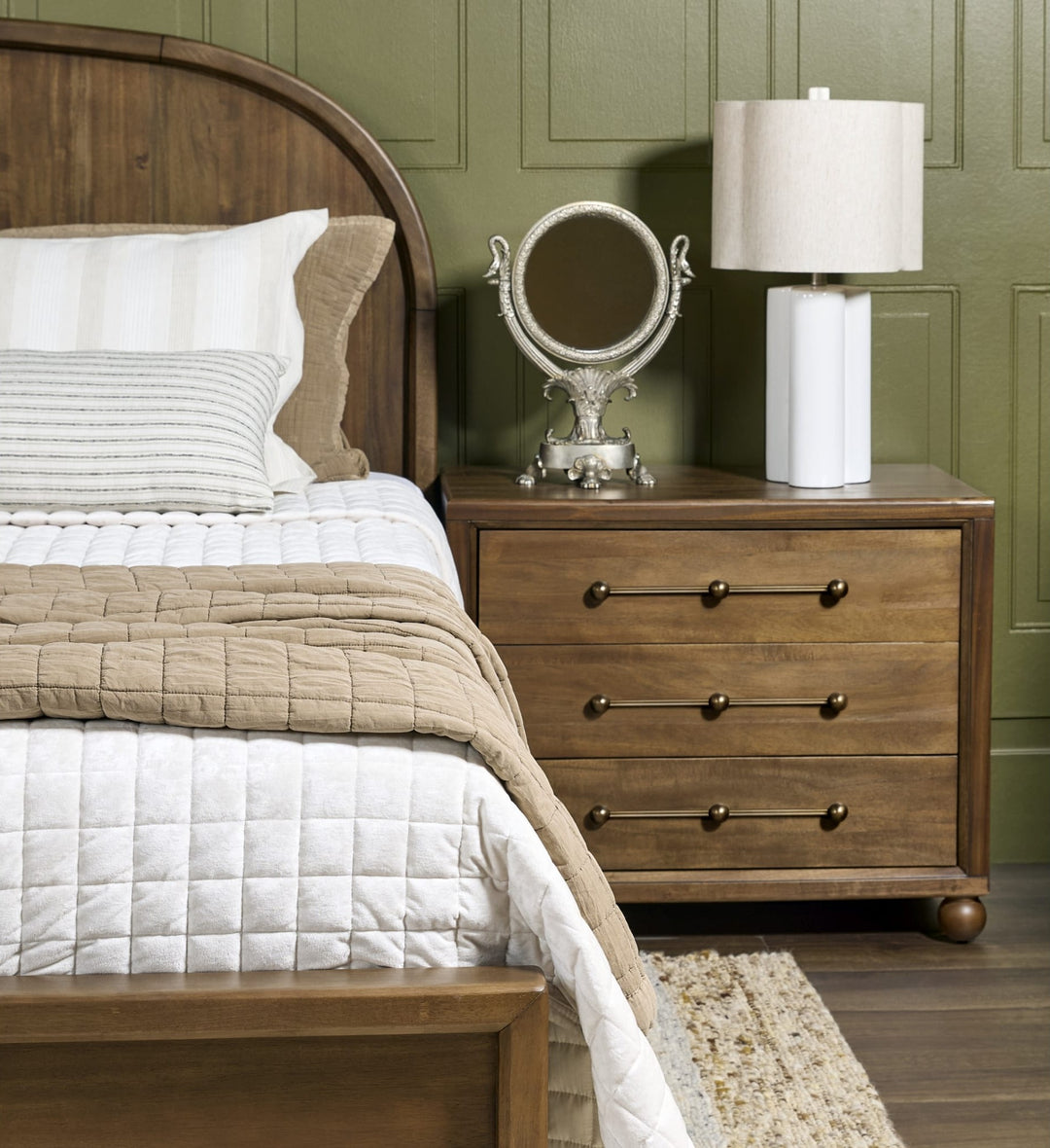Langley Wood Bed styled in a bedroom
