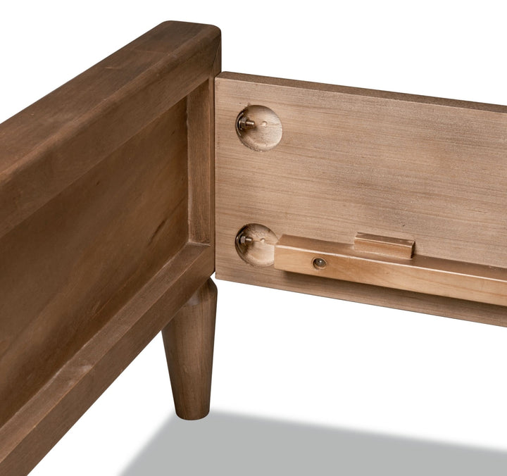 Langley Wood Bed — close-up of the rail fitting