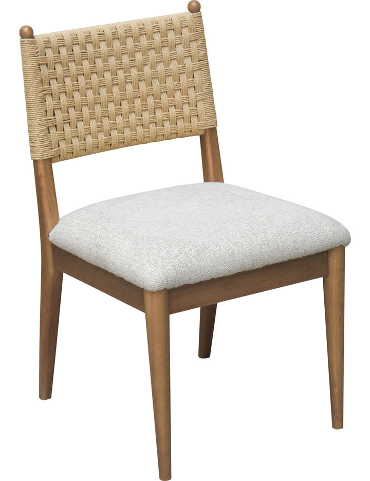Langley Woven Back Dining Chair in Snow White and Cabin Glow — product view on a white background
