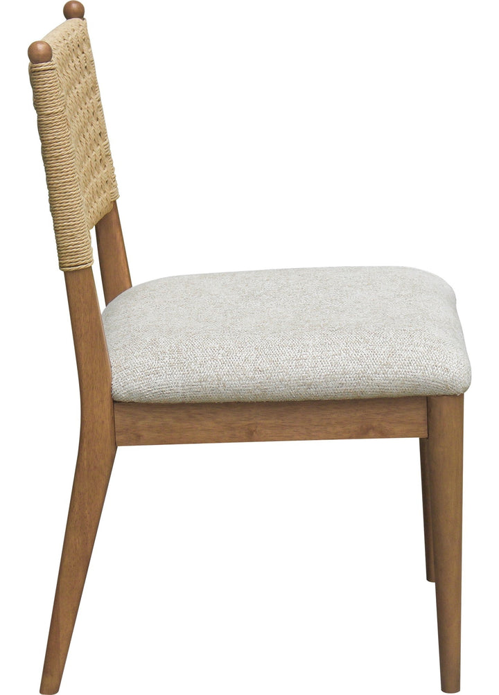 Langley Woven Back Dining Chair in Snow White and Cabin Glow — product view on a white background