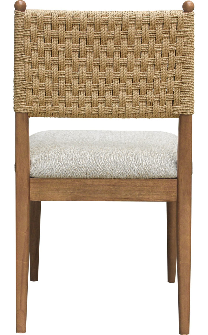 Langley Woven Back Dining Chair in Snow White and Cabin Glow — product view on a white background