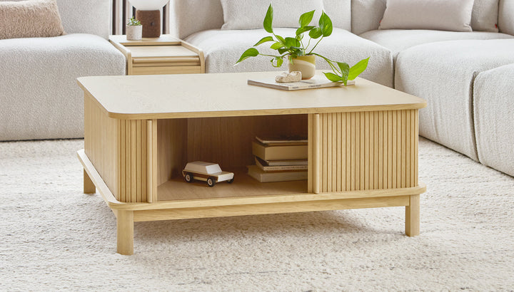 Ledger Coffee Table by Gus Modern open storage lifestyle view