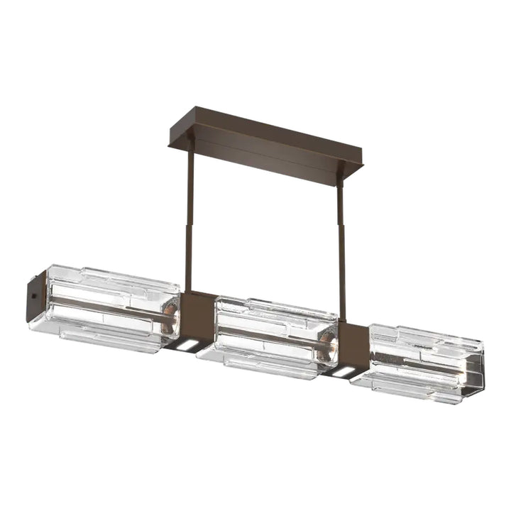 Ledgestone Linear Chandelier by Hammerton Studio Medium in Flat Bronze with Clear Ledgestone glass