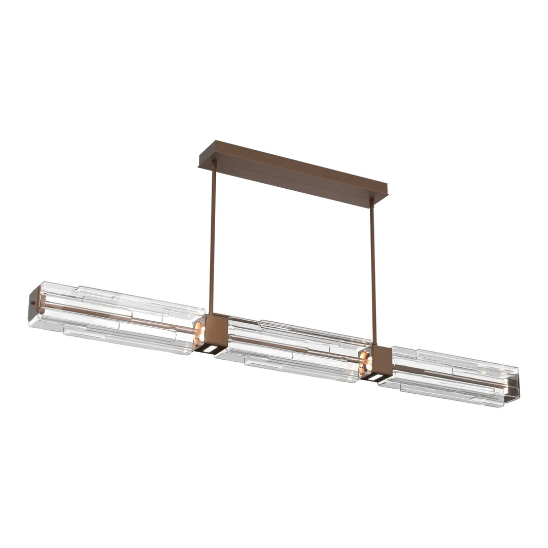 Ledgestone Linear Chandelier by Hammerton Studio Large in Burnished Bronze with Clear Ledgestone glass