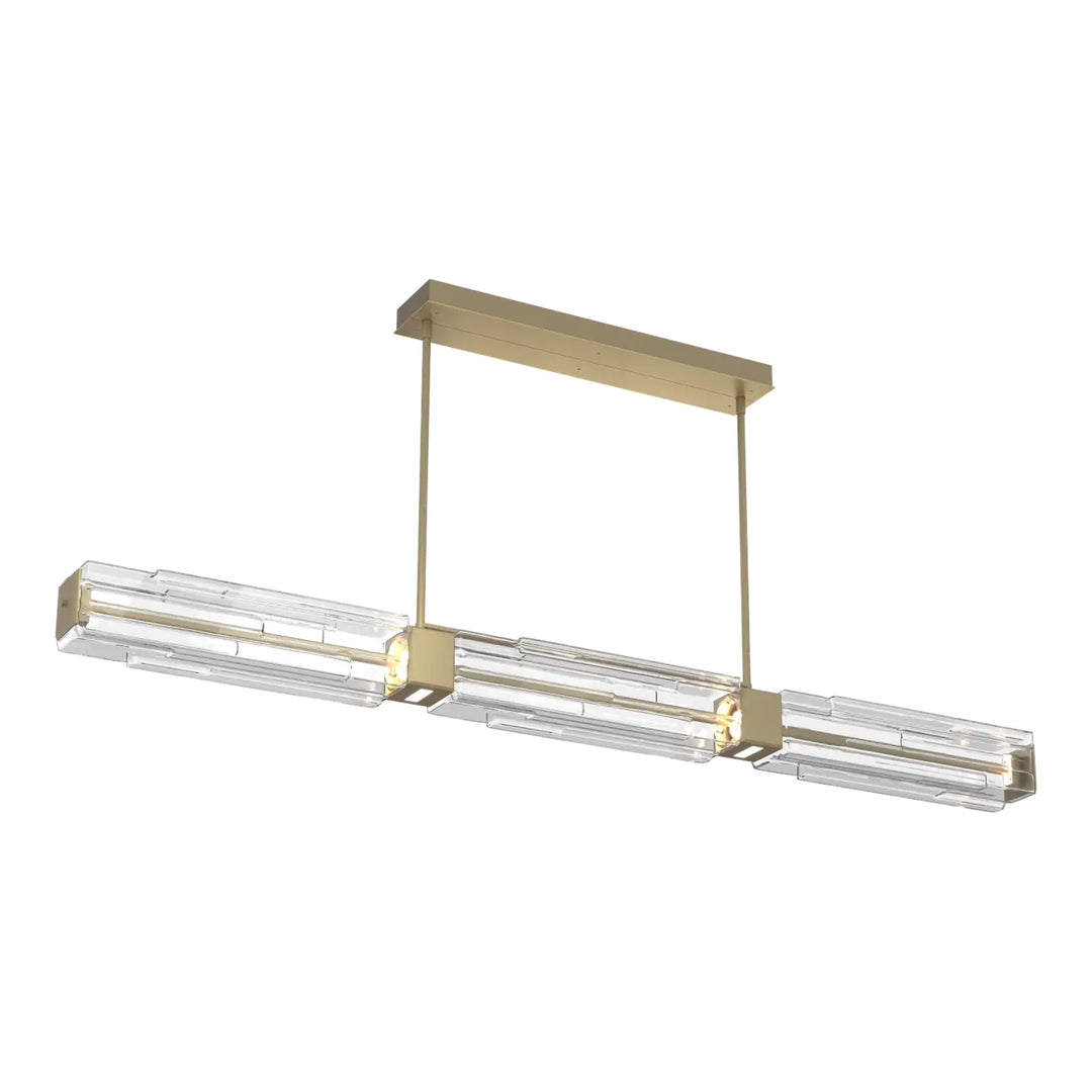 Ledgestone Linear Chandelier by Hammerton Studio Large in Gilded Brass with Clear Ledgestone glass