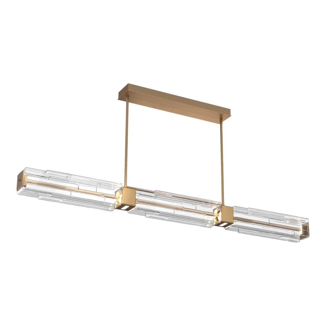 Ledgestone Linear Chandelier by Hammerton Studio Large in Novel Brass with Clear Ledgestone glass