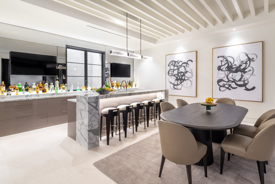Ledgestone Linear Chandelier by Hammerton Studio in a styled interior